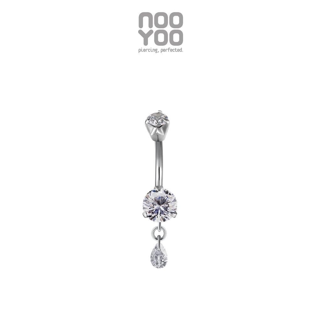 NooYoo จิวสะดือสำหรับผิวแพ้ง่าย Duo Crystal with Petite Drop Banana Surgical Steel
