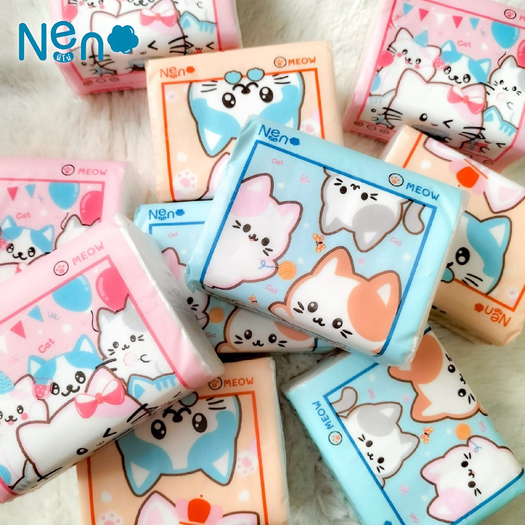 กระดาษทิชชู่ Neno ทิชชู่ นีโน่ 3 ชั้น จำนวน 1 ห่อ คละลาย ทิชชูแมว ไม่เป็นขุย กระดาษทิชชู่เช็ดหน้า