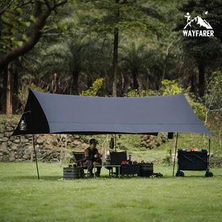 WAYFARER ฟลายชีทเต็นท์ ฟลายชีท ผ้าใบ 3x3 3x4m ฟายชีทพร้อมเสา เต้นท์แคมปิ้ง อุปกรณ์เดินป่าตั้งแคมป์ กันแดด เต้นท์แคมปิ้ง