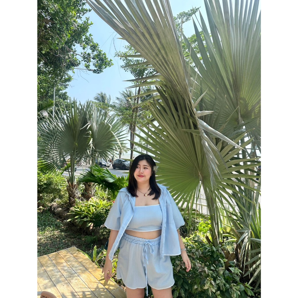 chilly set เซ็ท3ชิ้นสาวอวบ สายเดี่ยว เสื้อคลุม ขาสั้น| plussizeby.yuti