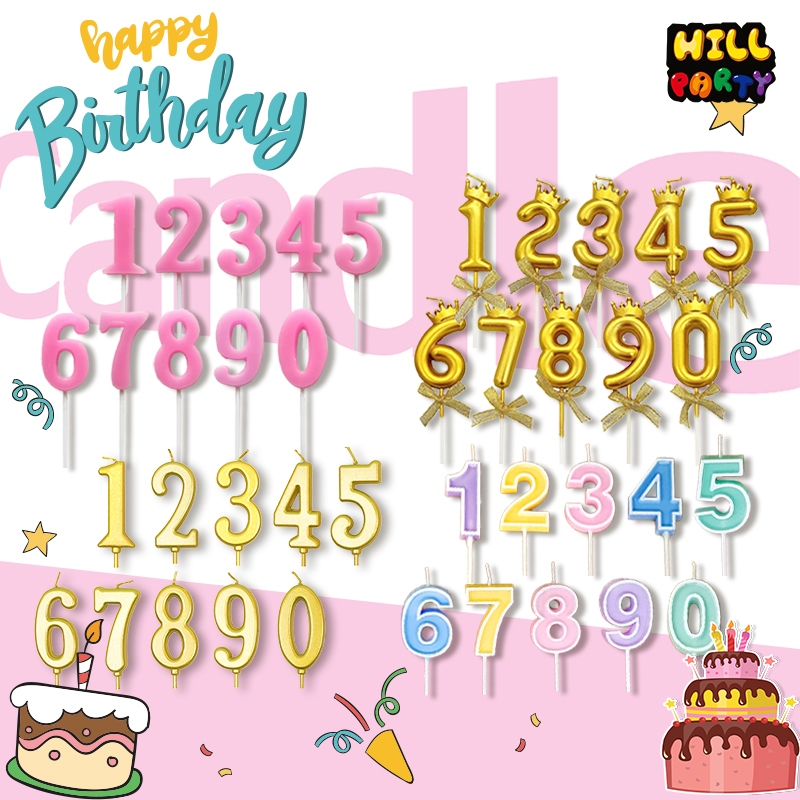 เทียนตัวเลขสีทอง เทียนวันเกิดHappy birthday(พร้อมส่งทุกเลข)พร้อมส่ง