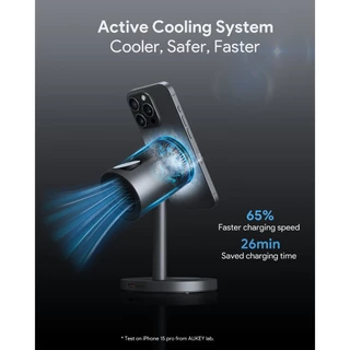 AUKEY แท่นชาร์จไร้สาย Qi2 15W MagFusion 3-in-1 Pro MFI Certified + Active Cooling | LC-MC311A