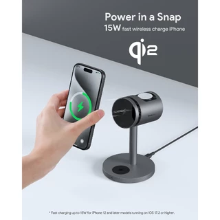 AUKEY แท่นชาร์จไร้สาย Qi2 15W MagFusion 3-in-1 Pro MFI Certified + Active Cooling | LC-MC311A