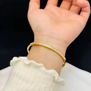 💫พร้อมส่ง สร้อยข้อมือสเตนเลส ไทเทเนี่ยยม ประดับเพชร หรูหรา ไม่จางหาย มีสามสี