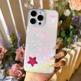 เคสไอโฟน TPU ดาว สำหรับ เคส IPhone 13 14 11 16 12 15 14 Pro Max 8 7 Plus XR XS X Max SE อักษรสีชมพู ซองโทรศัพท์