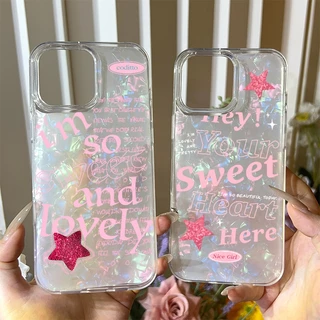เคสไอโฟน TPU ดาว สำหรับ เคส IPhone 13 14 11 16 12 15 14 Pro Max 8 7 Plus XR XS X Max SE อักษรสีชมพู ซองโทรศัพท์