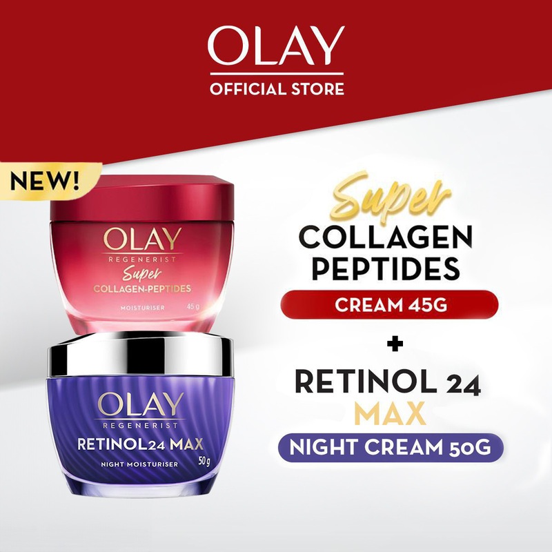 [แพคคู่] Olay Regenerist Super Collagen-Peptides Moisturizer 45g + Retinol 24 Max Moisturizer 50g