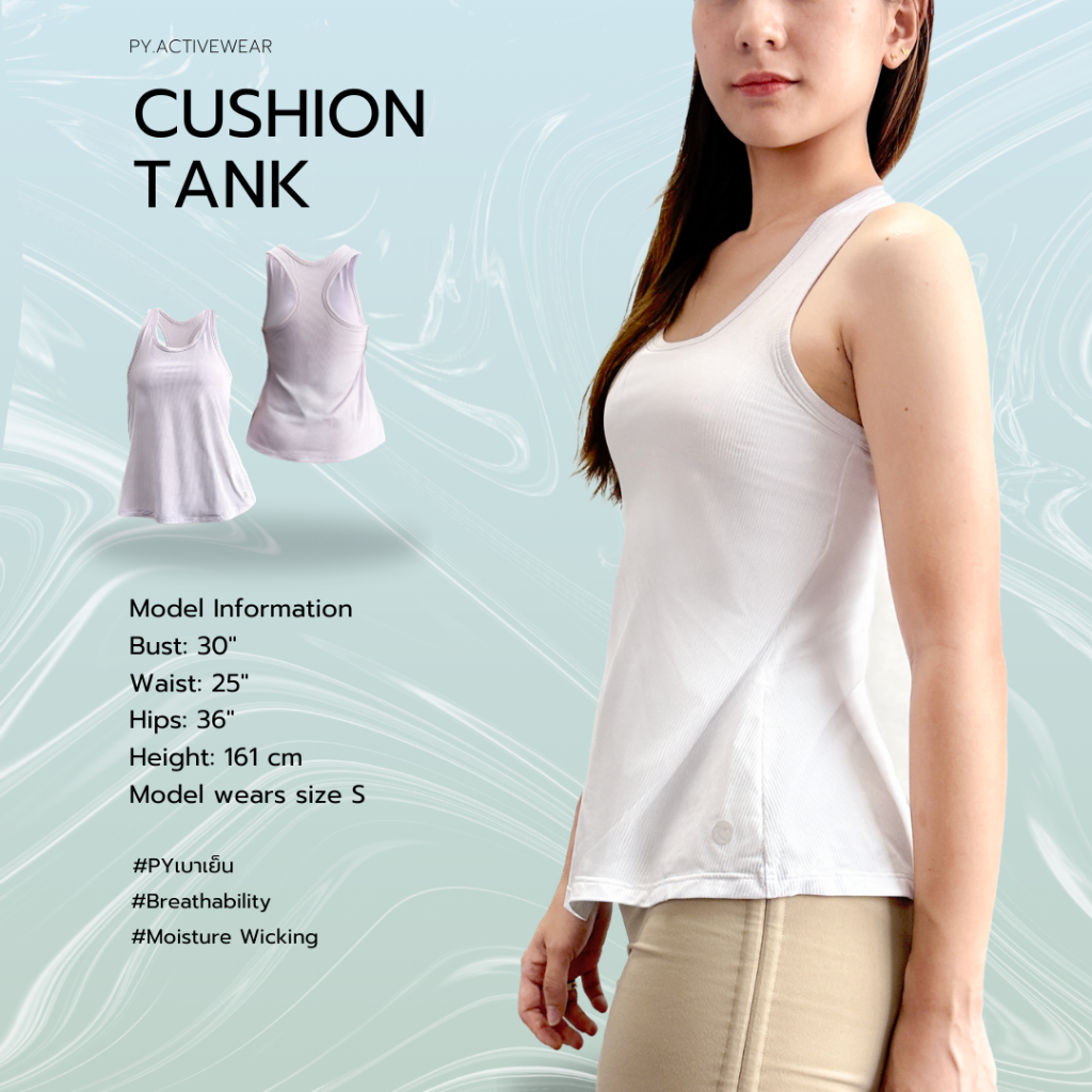 PY เสื้อกล้ามออกกำลังกายผู้หญิงมีฟองน้ำ เนื้อผ้าบางเบา นุ่มสบายต่อผิวหนัง ระบายอากาศ รุ่น Cushion Tank