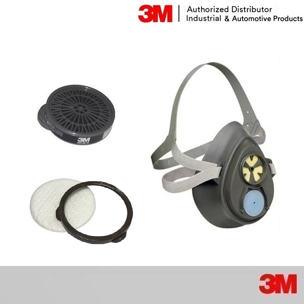 3M 3200K หน้ากากไส้กรองเดี่ยว พร้อม ตลับกรอง 3301K-55, แผ่นกรอง 7711, ฝาครอบ 385