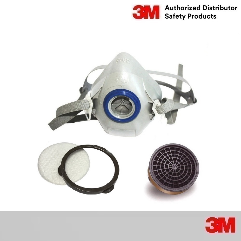 3M 7702 หน้ากากไส้กรองเดี่ยวซิลิโคน ขนาดกลางกันแก๊ส พร้อมตลับกรอง 7001K-100 ฟิลเตอร์ 7711 ฝาครอบ 385