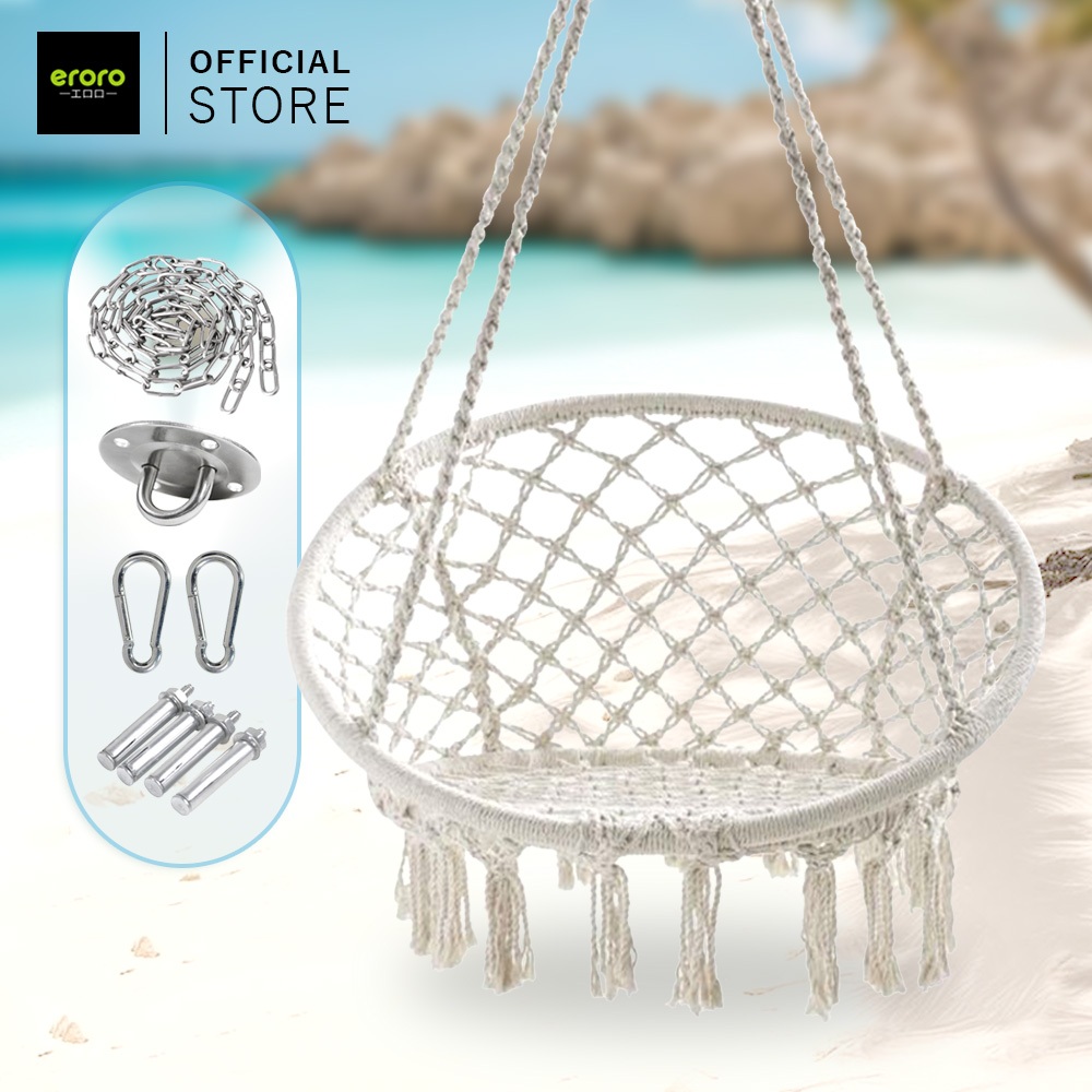 ERORO เปลญวนถักแฮนด์เมด แบบแขวน เปลเก้าอี้นั่ง ทรงกลม สไตล์นอร์ดิก