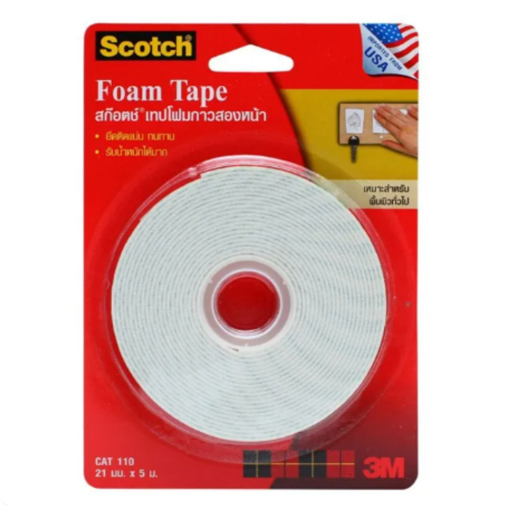 Scotch 3M เทปโฟมกาว 2 หน้า 21มม. *5 เมตร **ยึดติดแน่น รับน้ำหนักได้มาก เทปโฟม สก๊อตช์ 110