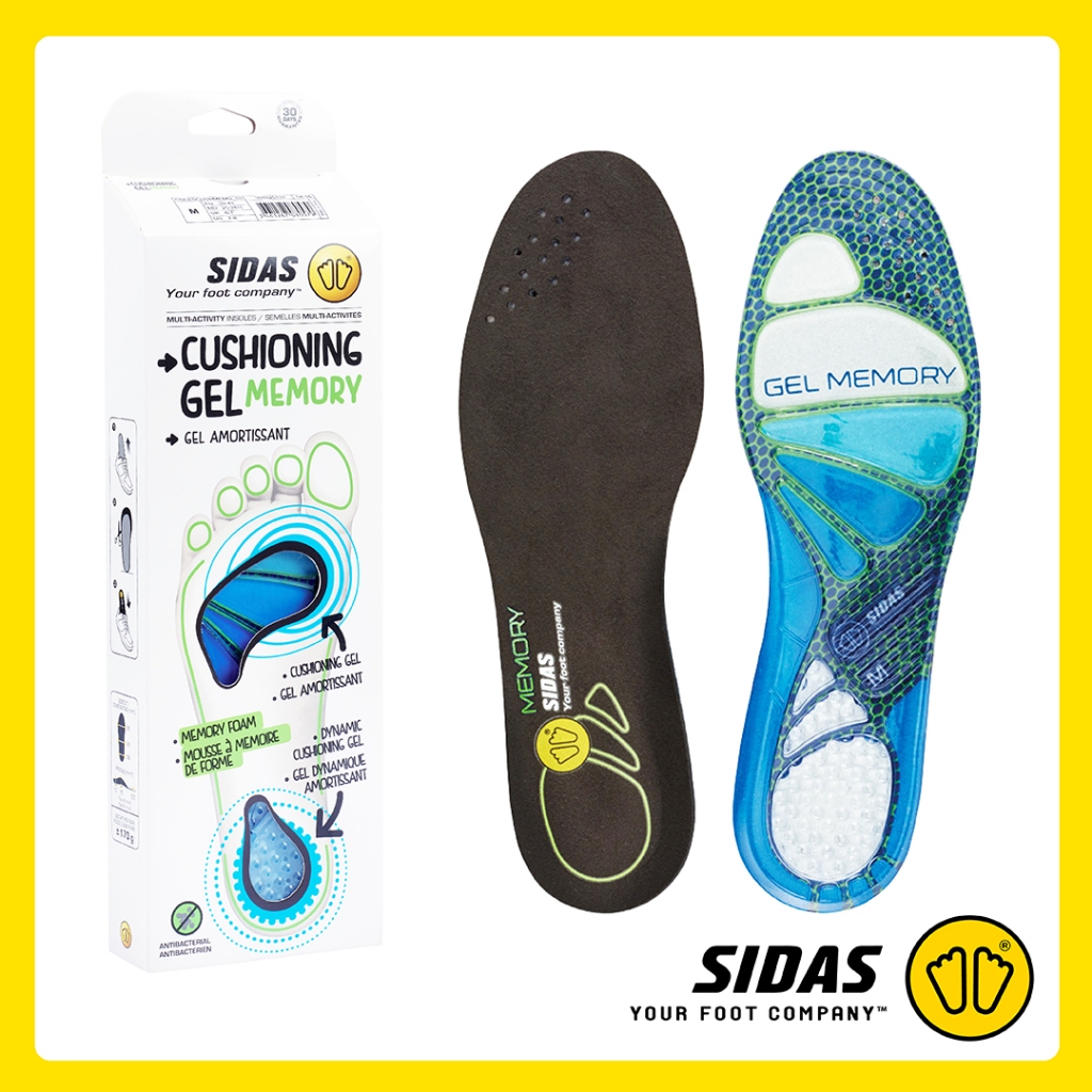 SIDAS Cushioning Gel Memory Insoles แผ่นพื้นรองเท้าวัสดุเจลลดแรงกระแทกและเมมโมรี่โฟม