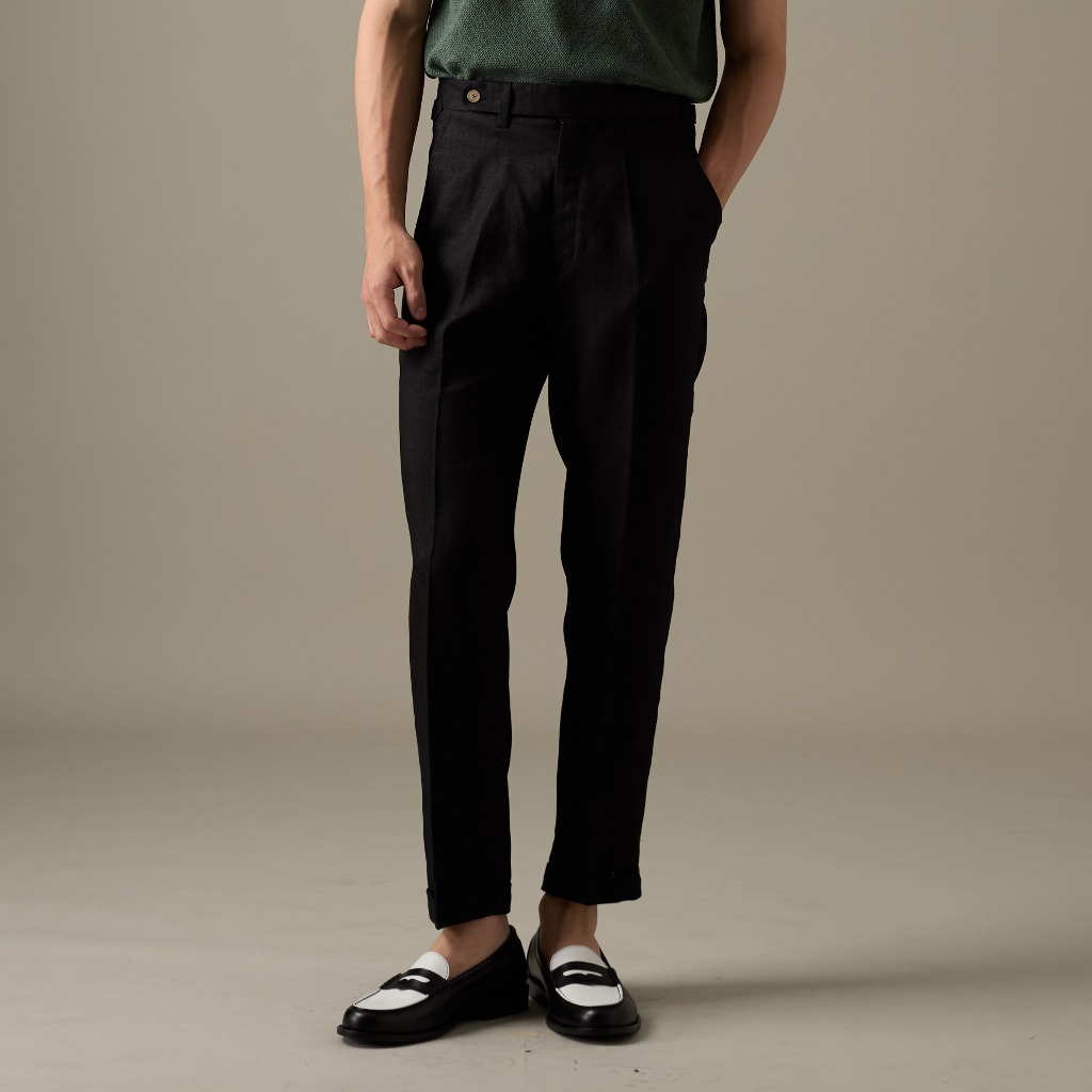 TWENTYSECOND กางเกงขายาว ผ้าลินิน ทรงเอวสูง รุ่น Pleated Linen Trousers - ดำ / Black