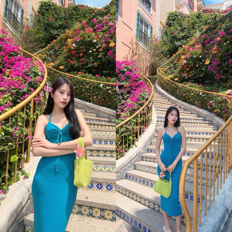 KANYA - SEXY-BACK DRESS[6838] เดรสไหมพรม คล้องคอ ต้อนรับซัมเมอร์ (8H-8I) / (13J)