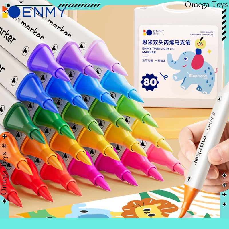 Enmy ปากกาอะคริลิค Acrylic marker pen แปรงทาสีเด็ก 12/24/36/48/60/80 สี ขัดง่าย