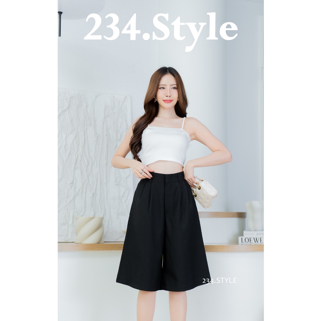 FR02 กางเกงผู้หญิง5ส่วน รุ่นฮิต ทรงขากว้าง ตะขอหน้า ผ้าฟอเรสต์ ใส่สบาย รูปที่ 6