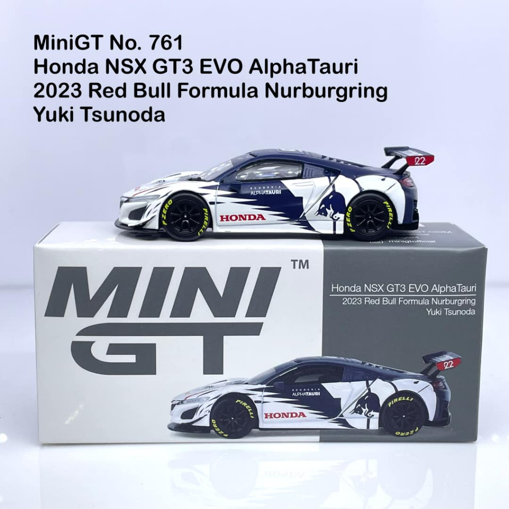 MiniGT 📌 No. 761-L📌 Honda NSX GT3 EVO Alpha Tauri 2023 Red Bull Formula Nurburgring- Yuki Tsunoda