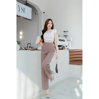 กางเกงทรงขากระบอกกลางซิปข้าง เอวสูง ผ้าไมโคร [New] (S-3XL)