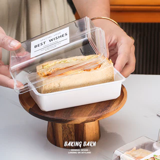 Baking barn (50 ชิ้น/แพ็ค) กล่องเบเกอรี่ (พร้อมสติกเกอร์) Cake box กล่องพลาสติก พร้อมฝาPETสีใส