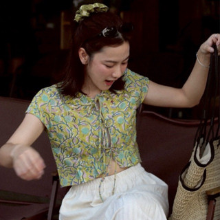 เสื้อครอปผ้าอินเดียลายดอกไม้