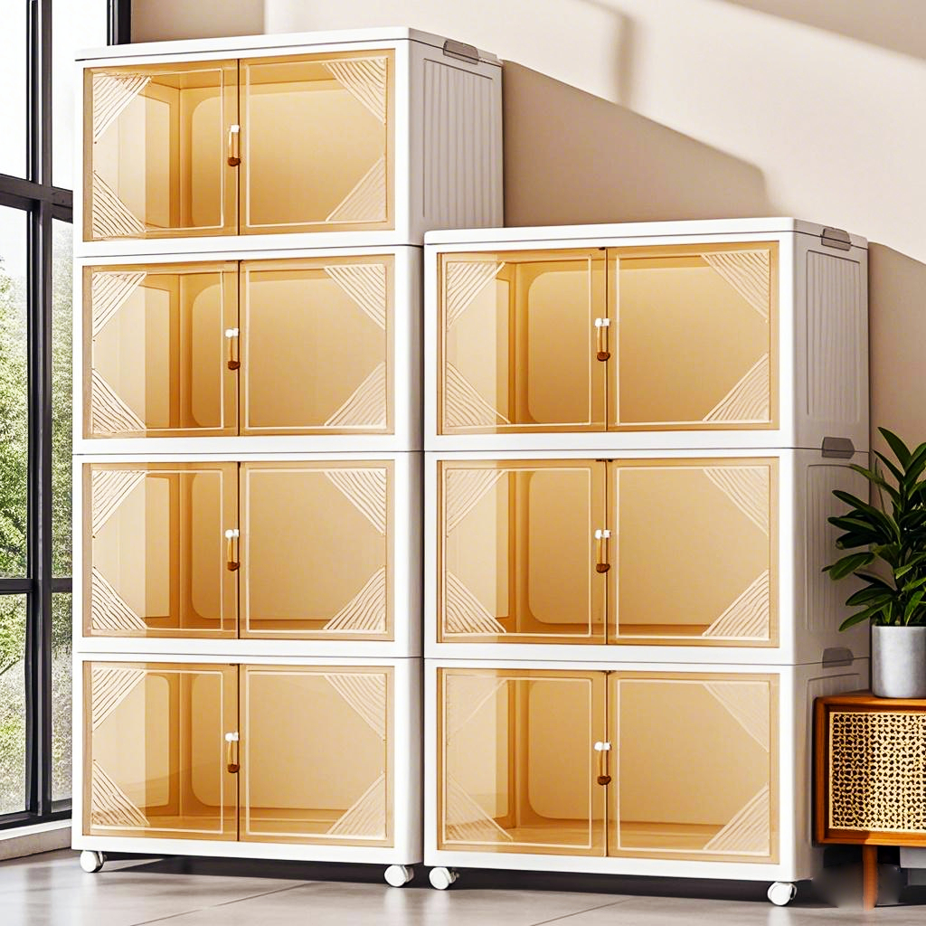 Living ตู้เก็บของพลาสติก ตู้อเนกประสงค์ ขนาดใหญ่ มีล้อเลื่อน ตู้เสื้อผ้า ป้องกันฝุ่นและโปร่งใส มารถพับเก็บได้