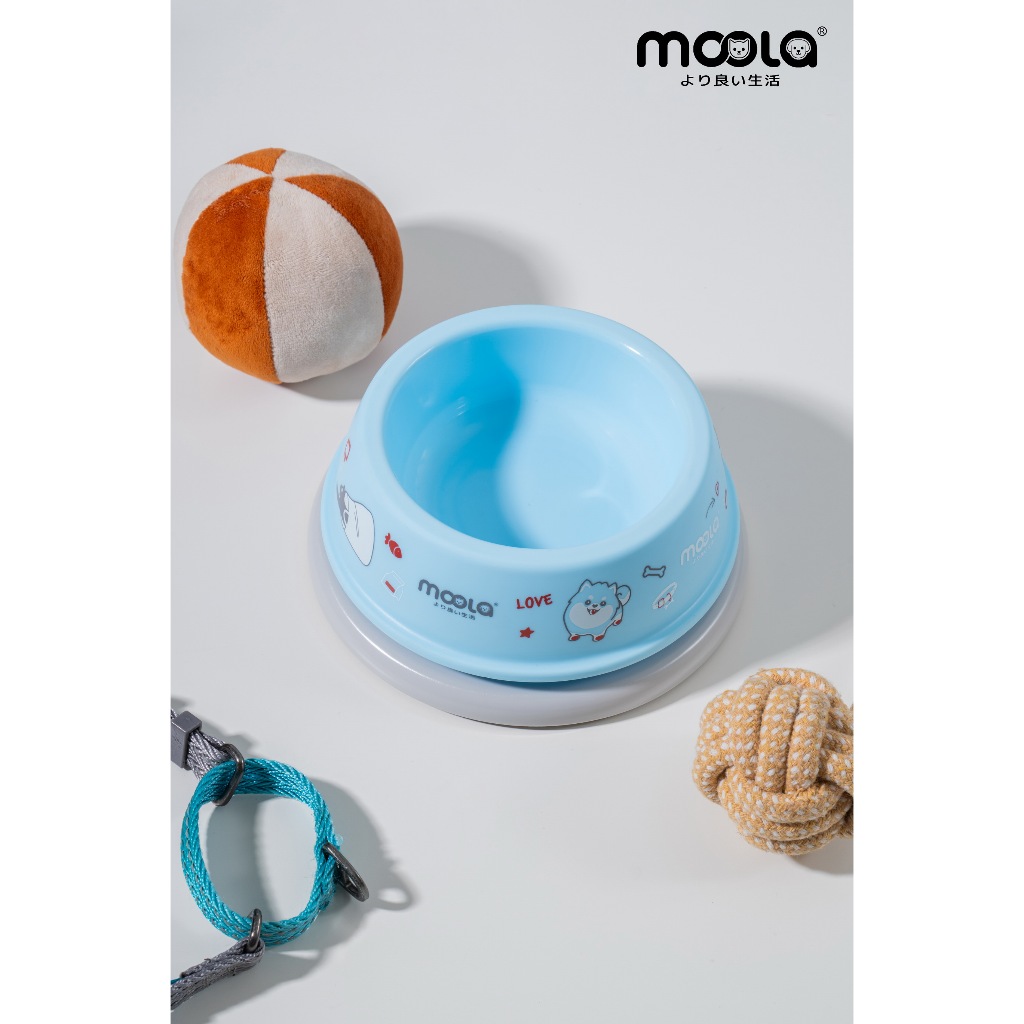ใหม่!! สีฟ้า Moola Pet Feeding Bowl ชามอาหารกันมด  กันลื่น ผลิตจากพลาสติกเกรดอาหาร