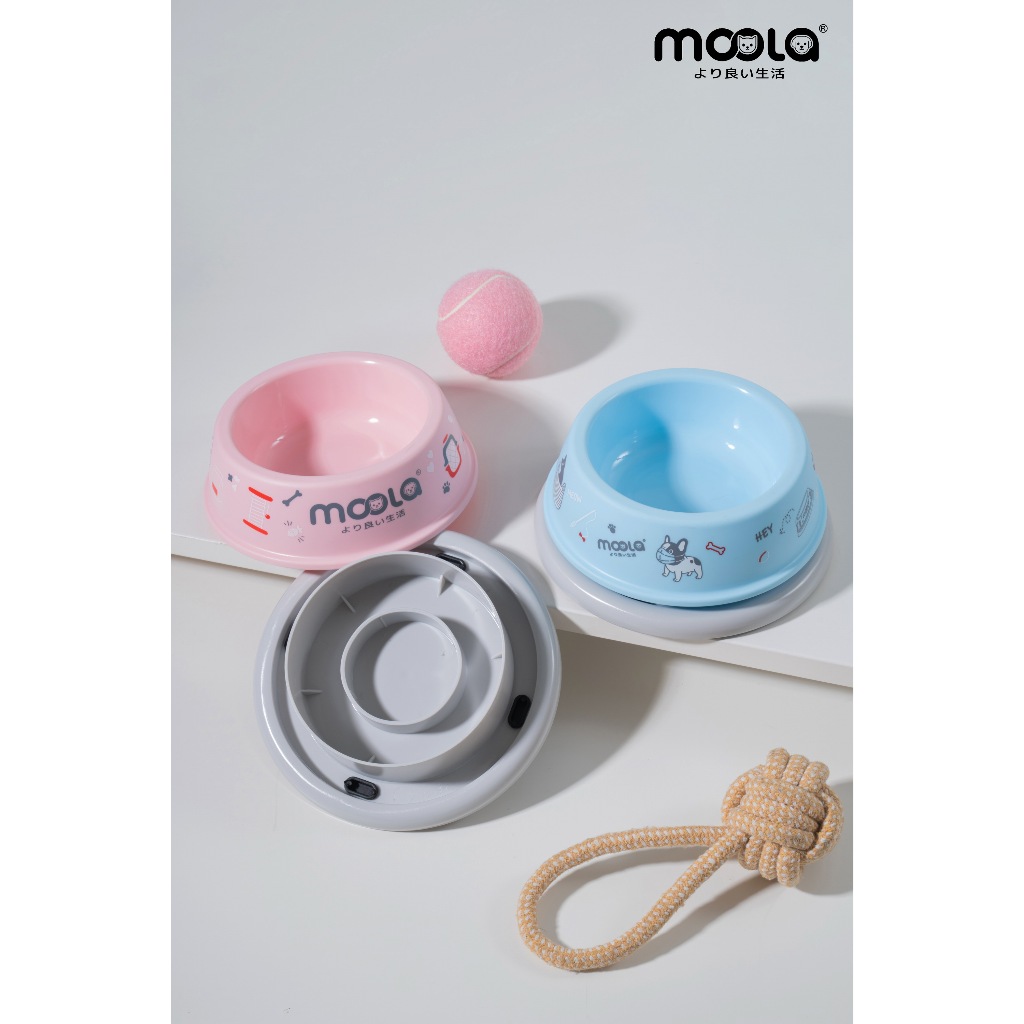 พิเศษ 2ชิ้น!! คละสี Moola Pet Feeding Bowl  ชามอาหารกันมด กันลื่น ผลิตจากพลาสติกFood Grade