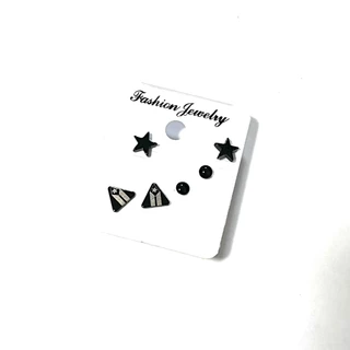 WFH stud earrings ต่างหูสแตนเลส 1 set 3 คู่ | ดำ มี YY
