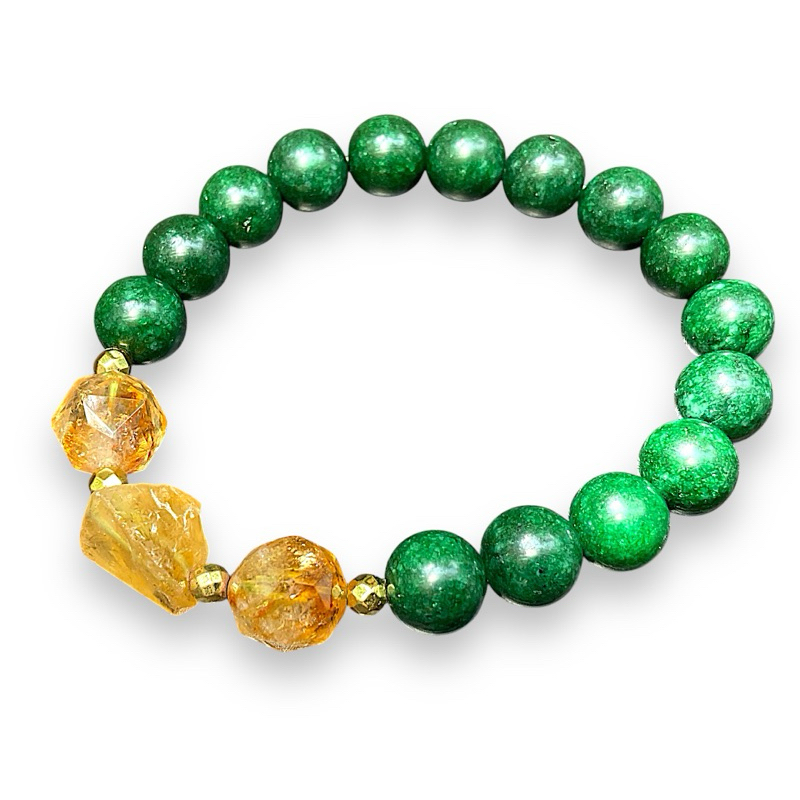 KJ1186 กำไลลูกปัดหยก Maw Sit Sit ประดับ Citrine สีทอง