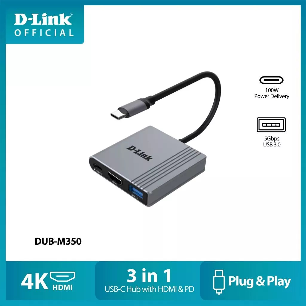D-LINK (DUB-M350) 3-IN-1 USB-C HUB WITH HDM ULTRA HD VIDEO RESOLUTION UP TO 4K USB 3.0 SUPERSPEED