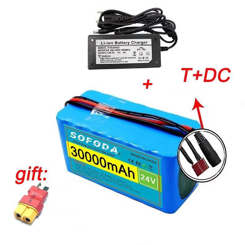 แบตเตอรี่ลิเธียม  24V  30AH/48AH/100AH แบตเตอรี่ 1000W E-bike 29.4V BMS + charger เครื่องสำรองไฟ UPS