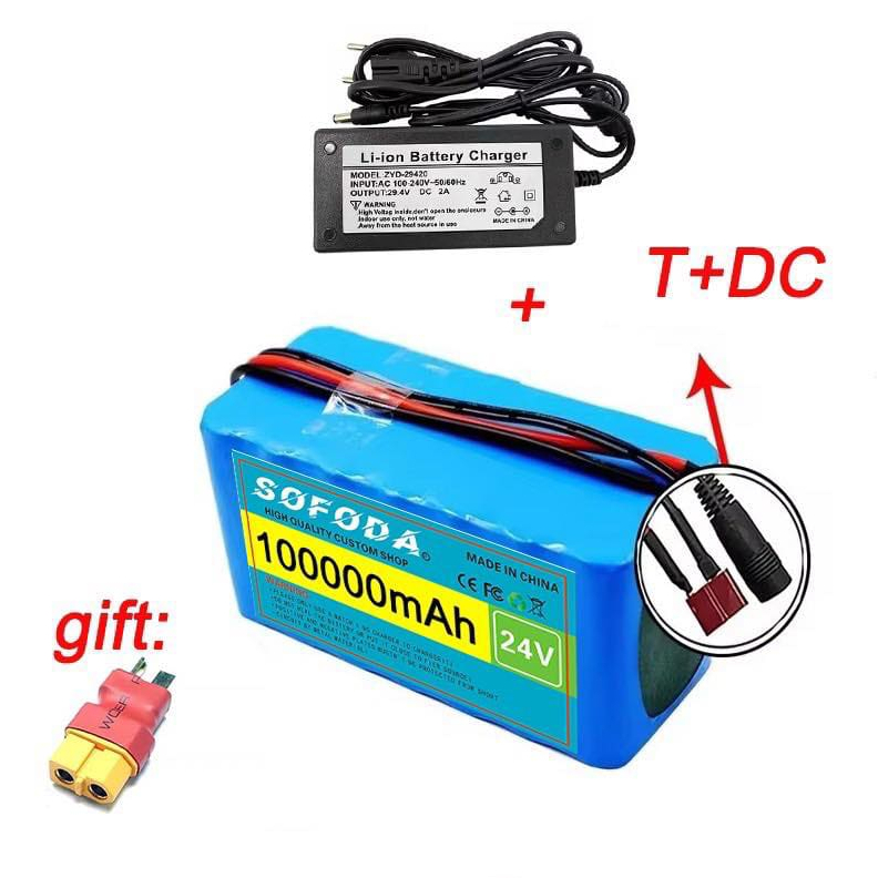 แบตเตอรี่ลิเธียม 24V 30AH/48AH/100AH  แบตเตอรี่ 1000W E-bike 29.4V BMS + charger  เครื่องสำรองไฟ UPS