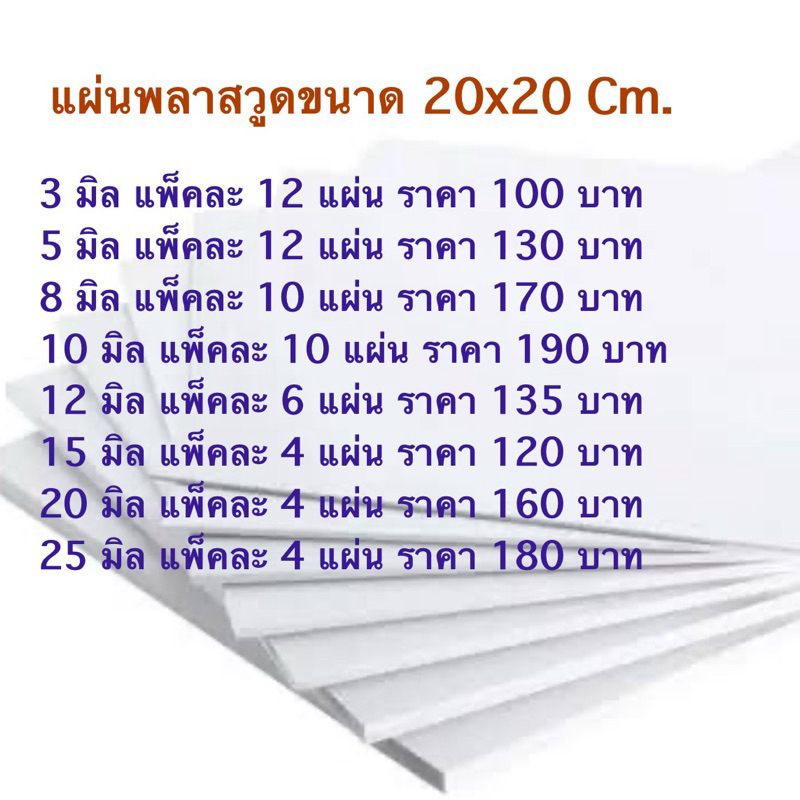 แผ่นพลาสวูดภายนอกตัดขนาด 20x20 ซม. เหมาะกับงาน DIY