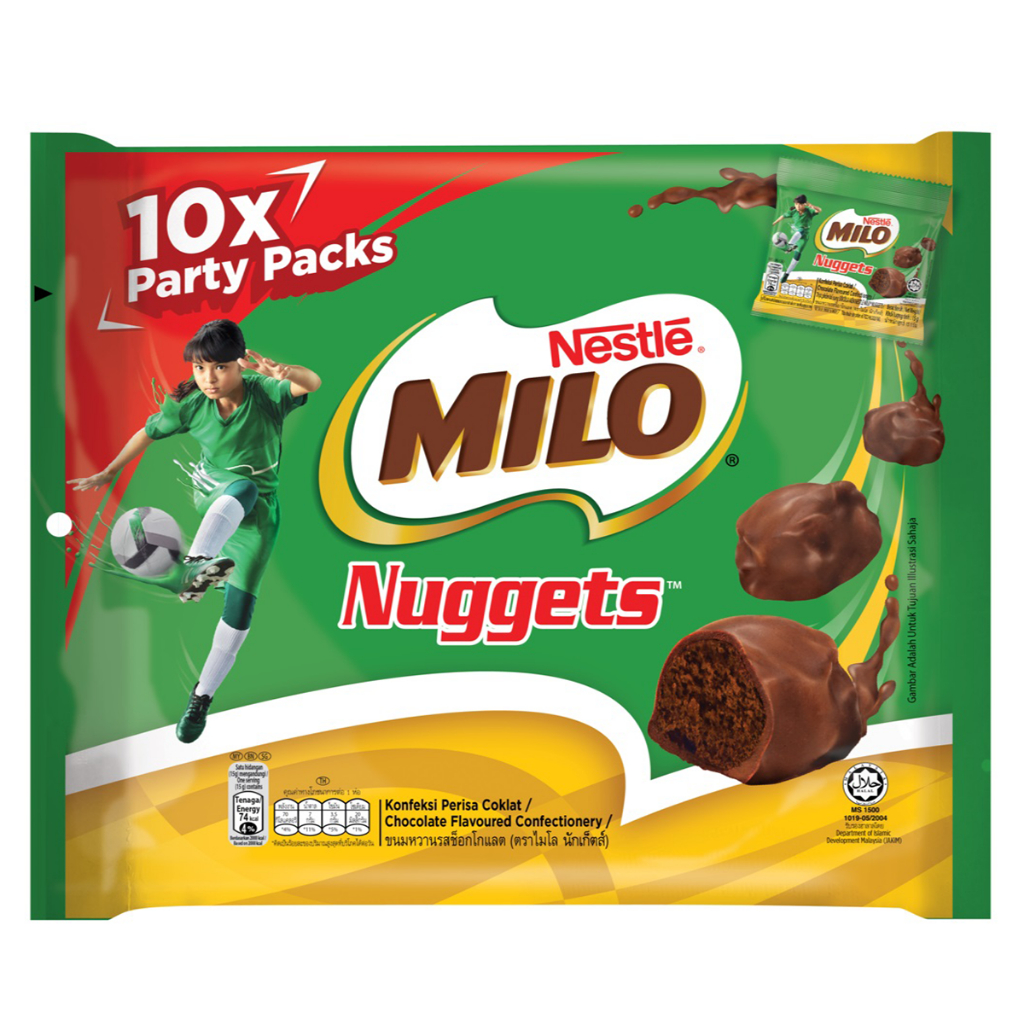 Milo Nuggets ขนมหวานรสช็อกโกแลต น้ำหนัก 150 กรัม มี 10 ซองแยก สินค้ามีฮาลาล จากมาเลเซีย E.10/12/25