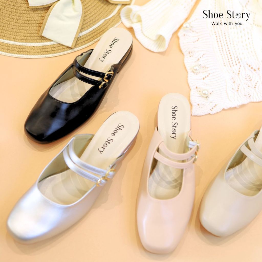 Shoe Story : รุ่น Mary Jane Groove รองเท้าแตะ ส้นเตี้ย เปิดส้น ทรงแมรี่เจน ใส่ง่าย ได้ทุกวัน