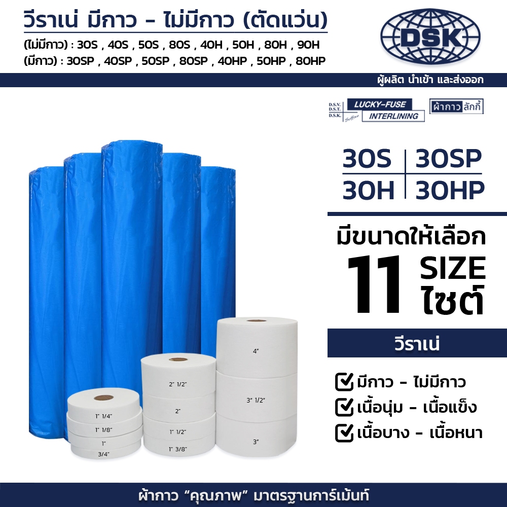 (ยกม้วน) วีราเน่ วีราเน่กาว 30S 30SP ตัดแว่นสำเร็จรูป (100 หลา) มี 11 หน้ากว้าง ให้เลือก  | ผ้ากาว ผ้ากาวลักกี้