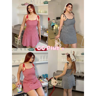 2ชิ้นลด50% (3361) เดรสสายเดี่ยวผูกได้ ลายสก๊อตเล็ก ผ้าลื่นๆ ใส่สบายไม่ร้อน ต้อนรับซัมเมอร์ สไตล์สาวพลัสไซส์