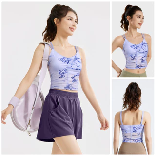 ArayaLady รุ่น AB-JYMB062 เสื้อบราโยคะ สายเดี่ยวฟิตเนส มีฟองน้ำ เสื้อสายเดี่ยวออกกำลังกายลายดอก แฟชั่นกีฬา