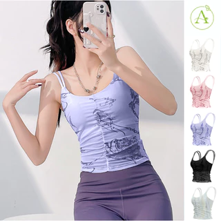 ArayaLady รุ่น AB-JYMB062 เสื้อบราโยคะ สายเดี่ยวฟิตเนส มีฟองน้ำ เสื้อสายเดี่ยวออกกำลังกายลายดอก แฟชั่นกีฬา