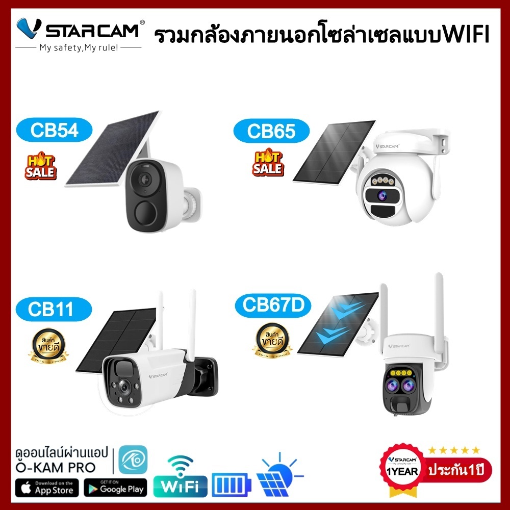 Vstarcam กล้องวงจรปิดโซล่าเซลแบบไวไฟ รุ่นCB54/CB11/CB65/CB67D พร้อมแผงโซล่าเซล อุปกรณ์มีให้ครบชุด
