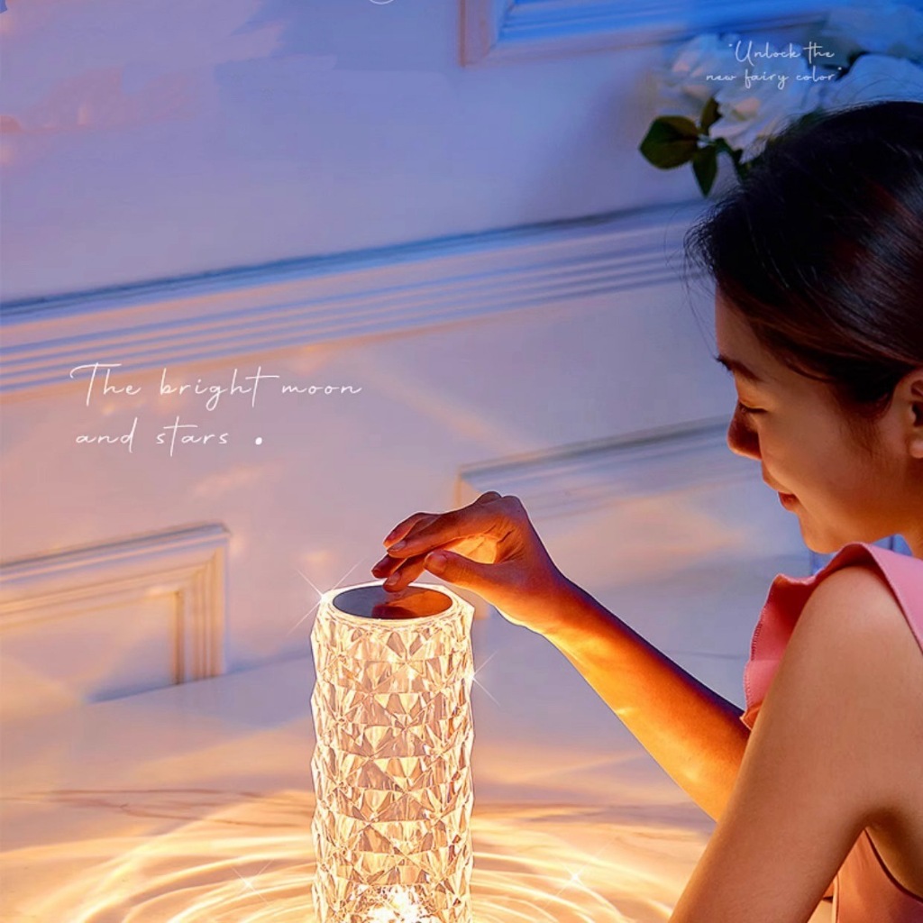 โคมไฟคริสตัล โคมไฟตั้งโต๊ะ โคมไฟ LED ปรับไฟได้ 3 สี พร้อมสายชาร์จ โคมไฟคาเฟ่ โคมไฟหัวเตียง โคมคริสตัล - รูปที่ 5