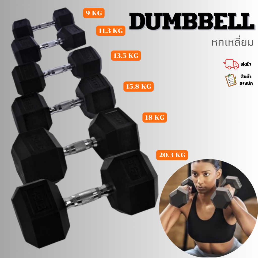 (พร้อมส่ง) ดัมเบล ดัมเบลยกน้ําหนัก ดัมเบลหกเหลี่ยม 20-45 Lbs  Rubber Hex Dumbbell Hand Weight