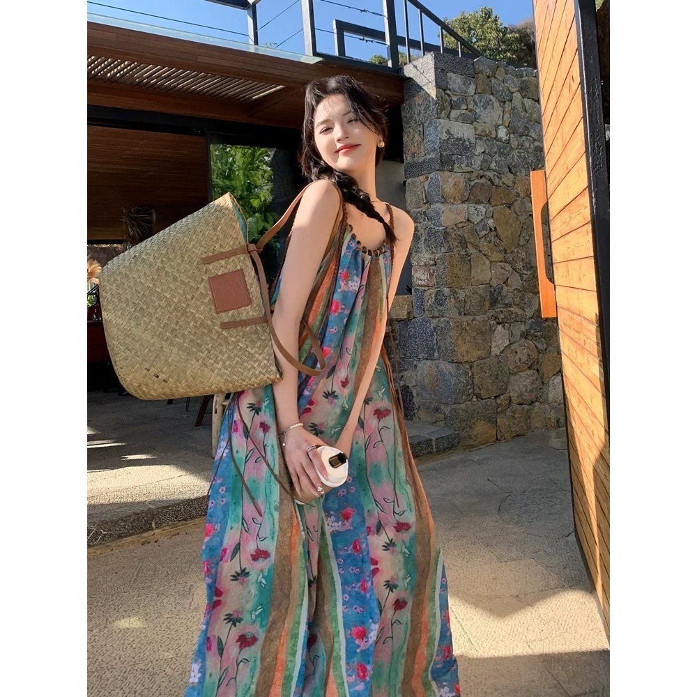 ส่งทันที Cici(NO. CY3353) เดรสยาวสายเดี่ยวพิมพ์ลายดอกไม้พร้อมแต่งคอลูกเล่นมีเชือกหนัง detail แบบโบฮีเมี่ยน - รูปที่ 6