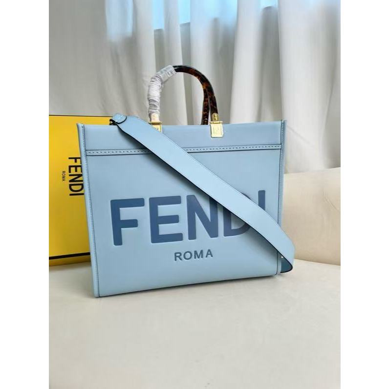 FENDI Fendi Sunshine กระเป๋าหนัง Tote กระเป๋าสะพายข้าง กระเป๋าถือ สีฟ้าอ่อนสำหรับผู้หญิง 877  366