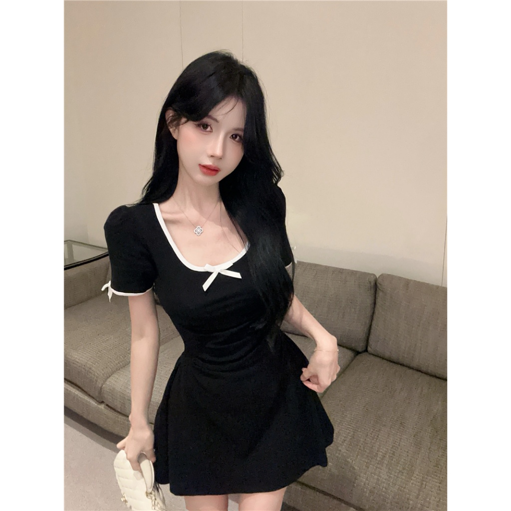 Beryl 🌻ชุดเดรสน่ารักๆ 🎀 เดรสแฟชั่นผู้หญิง สไตล์เกาหลีเรียบง่าย แต่งโบว์ สีพื้น คอเหลี่ยม เซ็กซี่ - รูปที่ 5