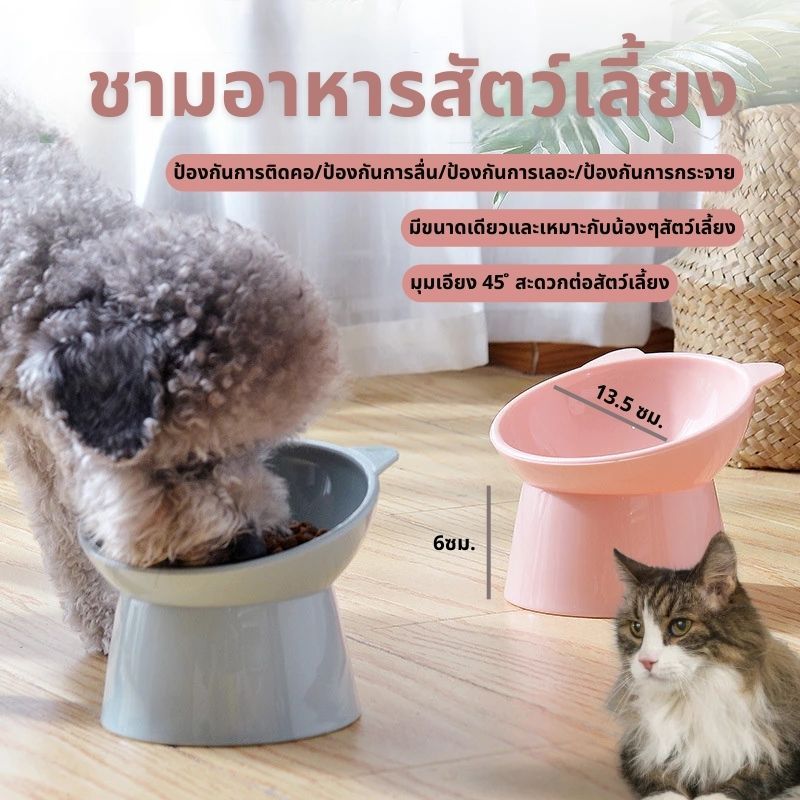 ชามอาหารแมว ชามอาหารสุนัข ชามอาหารสัตว์เลี้ยง ป้องกันกระดูกสันหลังส่วนคอสัตว์เลี้ยง 15° ทำความสะอาดง่าย