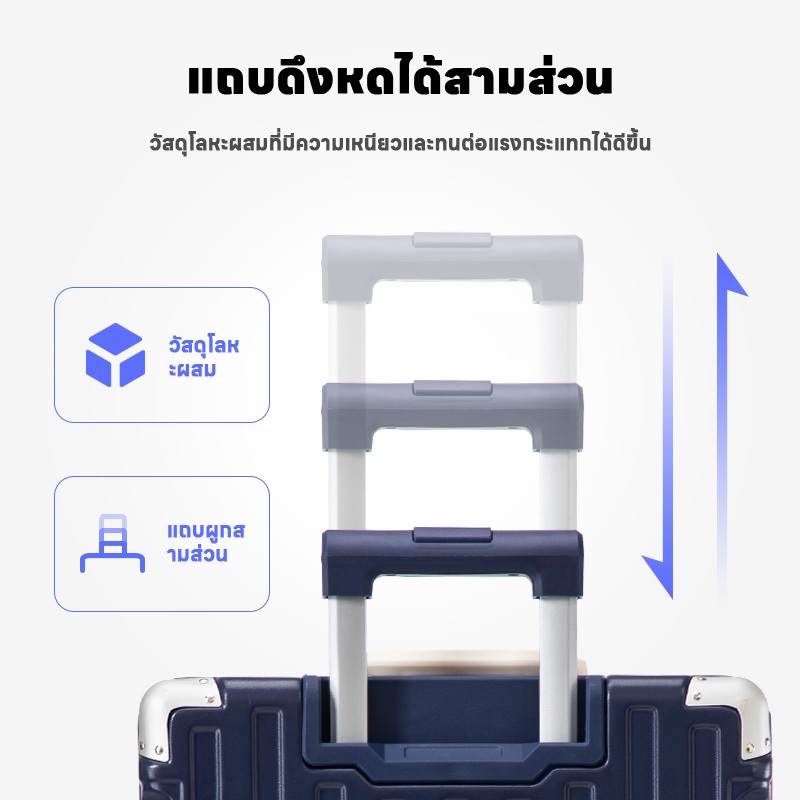 กระเป๋าเดินทางโครงอลูมิเนียม รุ่น 607 แข็งแรง ทนทาน ฟังก์ชัน พอร์ตชาร์จUSB ที่วางแก้วน้ำ baggage luggage 20/24นิ