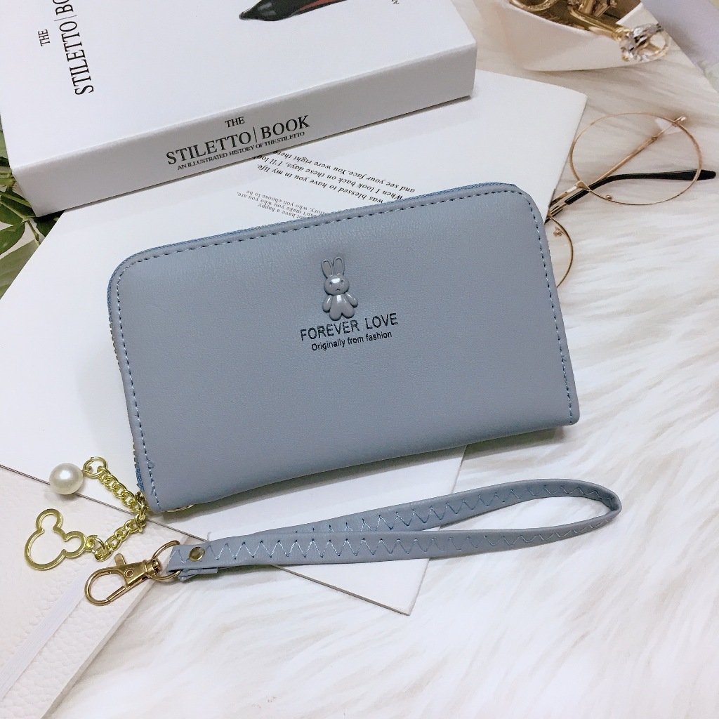 DN005#กระเป๋าสตางค์ใบกลางมีช่วงใส่บัตรงทั้งหมด4ช่อง 📌วัดสุด:หนังPU รุ่นใหม่มีสายคล้องมือทุกใบค่ะ