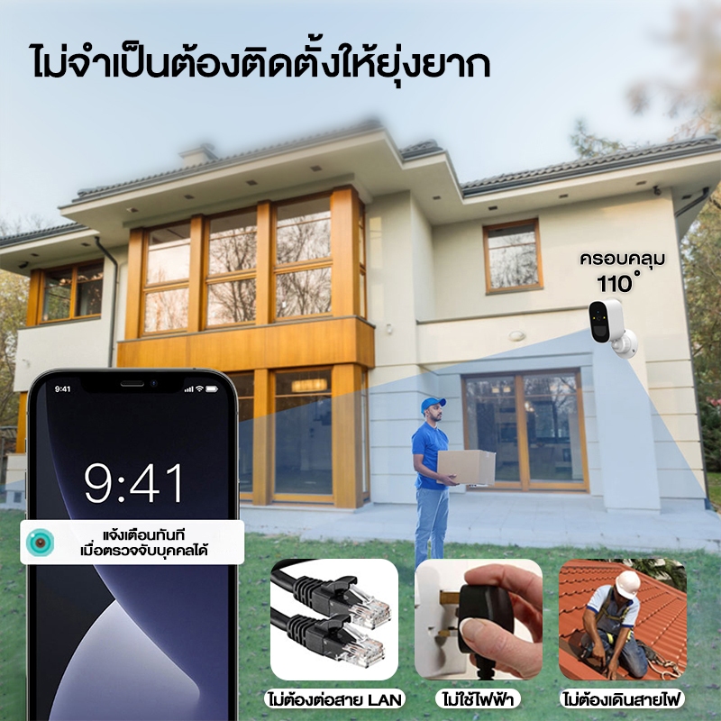 กล้องวงจรปิดโซล่าเซลล์ 4K มีไฟLED พูดตอบได้ ภาพสีกลางวันกลางคืน ทนแดด ทนฝน WIFI 2.4G APP ICSEE